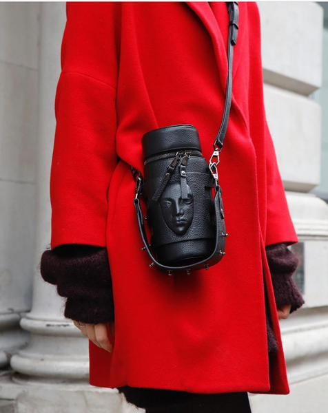 Black red bucket shop bag