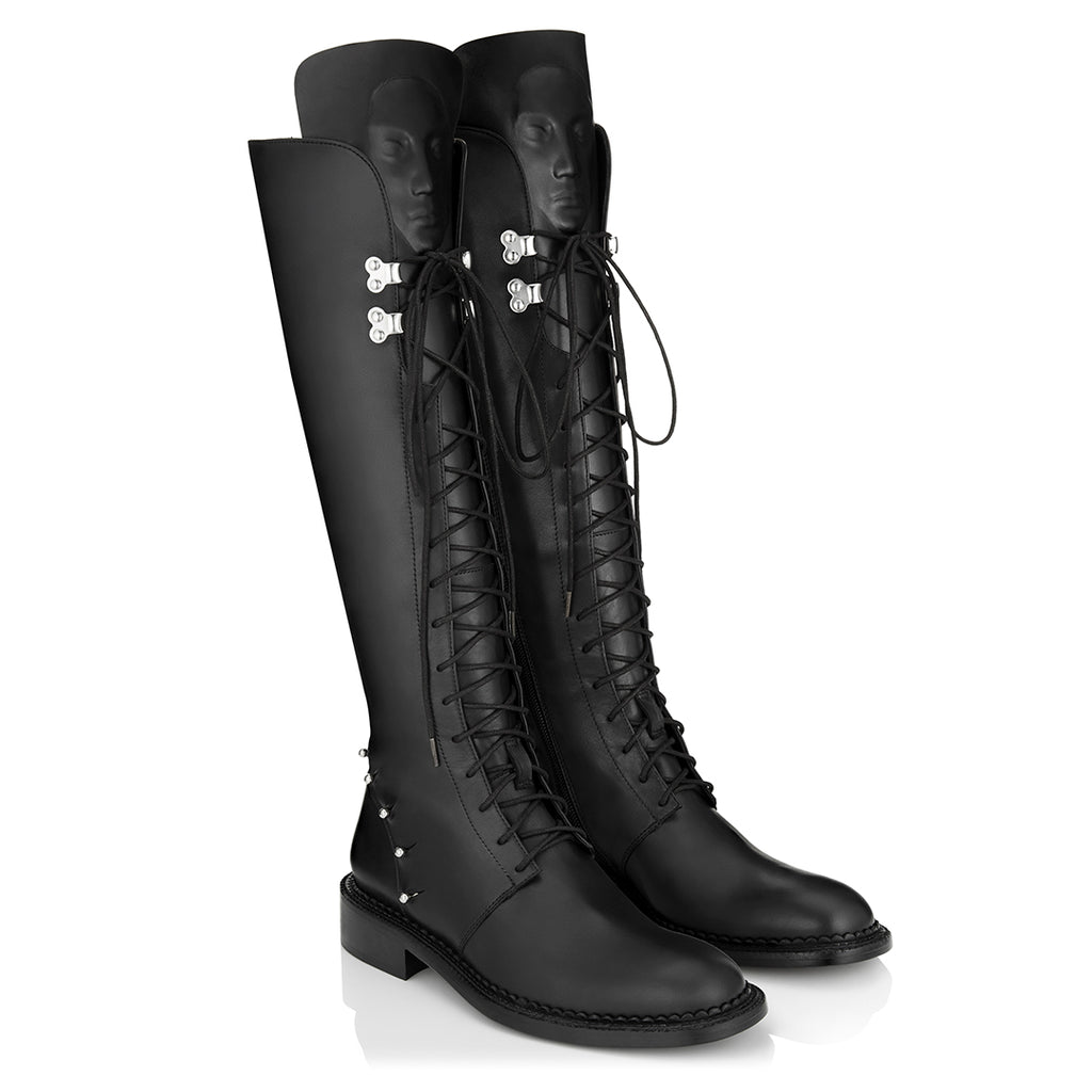 Designer black women's lace up boots  Enyo